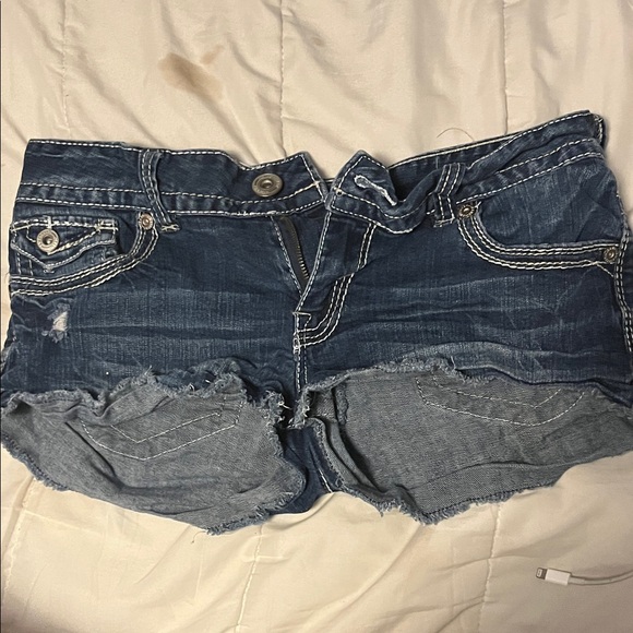 Amethyst Jeans Dark Blue Frayed Hem Shorts - Picture 1 of 1